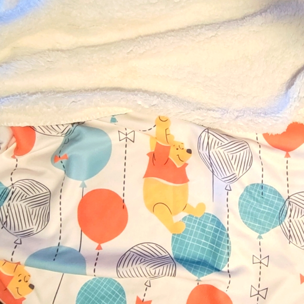 Disney Baby Winnie the Pooh Hanging On Balloons Pattern Sherpa Blanket